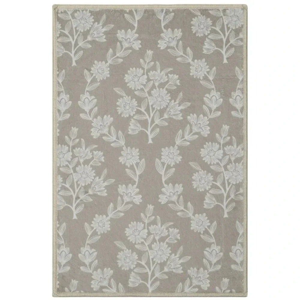 My Texas House Taupe Flower Damask Washable Indoor Area‎ Rug 2x3